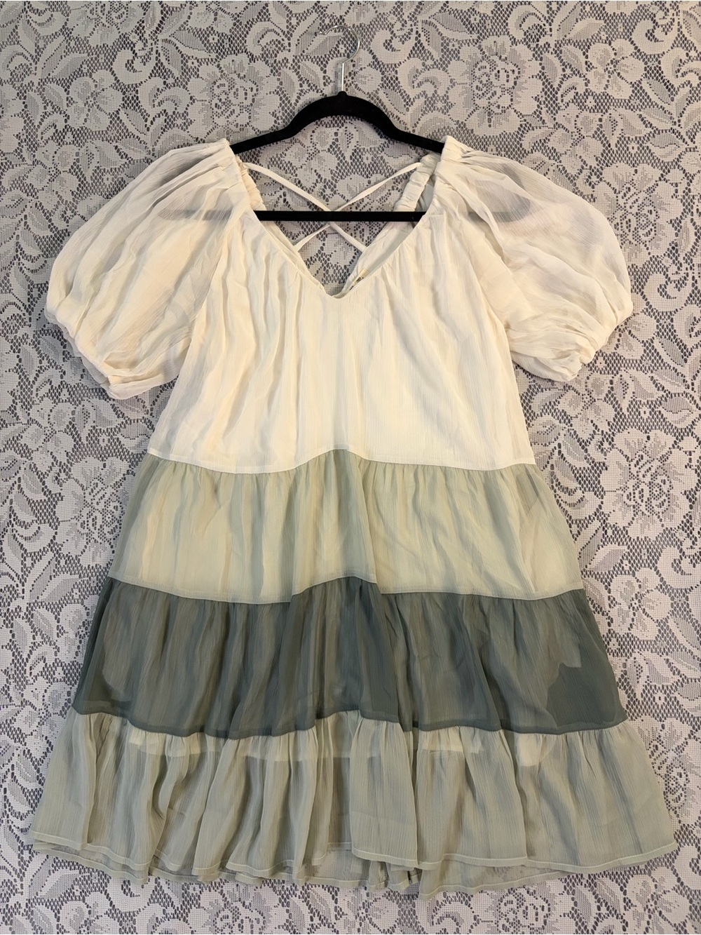 Miss Me Colorblock Tiered Puff Sleeve Mini Dress